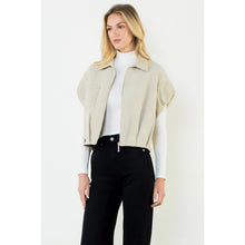 Load image into Gallery viewer, Cream Leather Zip Up Slvls Jacket (THML)