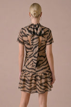 Load image into Gallery viewer, Tan/Black Zebra Print Organza Halter Dress