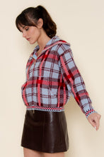 Load image into Gallery viewer, Blue Multi Plaid Knit Zip Sweater
