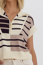 Load image into Gallery viewer, Cream Multi Colorblock Striped SS Top w/ Zipper