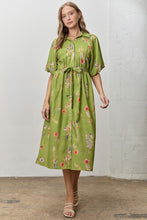 Load image into Gallery viewer, Green Multi Floral Puff Slv Midi Dress