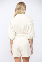 Load image into Gallery viewer, Scuba Soft Frnt Zip Smocked Waist Romper Ecru