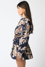 Load image into Gallery viewer, Blue/Cream LS Printed Dress w/ Belt