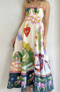 Printed Linen Blend Maxi Dress