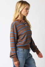 Load image into Gallery viewer, Striped Combo Button LS Knit Sweater Brown