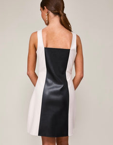 Black/White Colorblock Faux Leather Dress