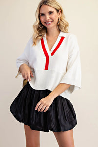 V-Neck Color Trim Sweater Ivory