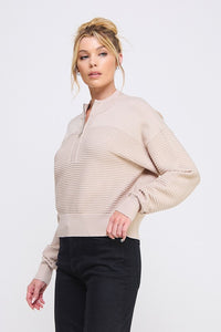 Sand Fine Gauge Dolman Half Zip Pullover
