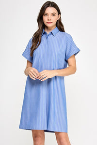 Blue Striped SS Shirt Dress