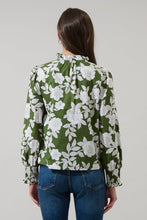 Load image into Gallery viewer, Green Cream Floral Ruffle Blouse