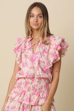 Load image into Gallery viewer, Pink Rosy Floral Ruffle Blouse