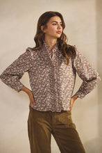 Load image into Gallery viewer, Mocha Floral Ruffled Neck LS Blouse