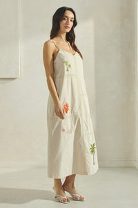Sand Tropical Embroidered Slvls Maxi Dress