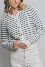 Load image into Gallery viewer, Ivory Striped Gold Button Cardigan