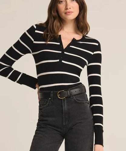 Z Supply Black Scarlett Rib Henley Top