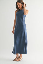Load image into Gallery viewer, Dusty Blue Slvls Satin Dress