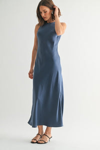 Dusty Blue Slvls Satin Dress