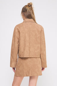 Camel Leather Collared Jacket