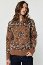 Load image into Gallery viewer, Caramel Paisley Jacquard Half Zip Sweater