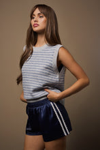 Load image into Gallery viewer, Heather Grey/Blue Striped Slvls Sweater Vest
