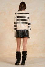 Load image into Gallery viewer, White Striped V-Neck Collared Sweater