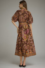 Load image into Gallery viewer, Terra Cotta Printed Tie Waist Midi Dress