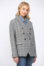 Load image into Gallery viewer, Grey/Blue Denim Shirt Insert Double Breasted Plaid Blazer