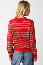 Load image into Gallery viewer, Striped Combo Button LS Knit Sweater Red