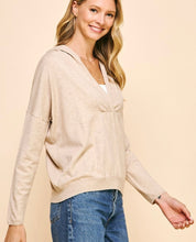 Load image into Gallery viewer, Oatmeal V-Neck Hooded Sweater Top