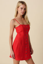 Load image into Gallery viewer, Red Button Frnt Linen Dress