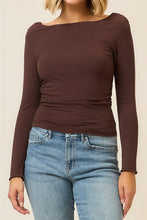 Load image into Gallery viewer, Brown Ruched Drop Shoulder LS Top