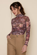 Load image into Gallery viewer, Burgundy Floral Shirring Mock Neck Bodysuit