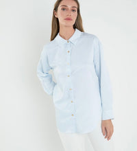 Load image into Gallery viewer, Blue Striped LS Gold Button Shirt