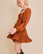 Load image into Gallery viewer, Rust Puff LS Tiered Mini Dress