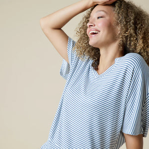 Softies Indigo/White Dream Relaxed V-Neck Capri Lounge Set