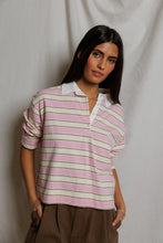 Load image into Gallery viewer, Perfect White Tee Sugar/Pink Striped Collared Rugby Shirt