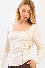 Load image into Gallery viewer, Cream/Taupe Stitched LS Knit Top