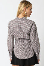 Load image into Gallery viewer, Brown Gingham Button Down Slim Waist Line Shirt