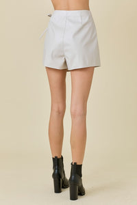 Ecru Faux Leather Mini Skort