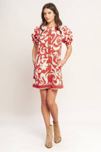 Load image into Gallery viewer, Red/Ivory Printed Gold Button Dress
