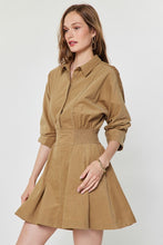 Load image into Gallery viewer, Camel Corduroy 3/4 Slv Elastic Waist Dress