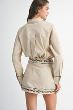 Load image into Gallery viewer, Taupe Embroidered Button Down Shirt + Skirt Set