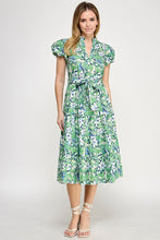 Load image into Gallery viewer, Green Multi Floral Puff Slv Midi Dress