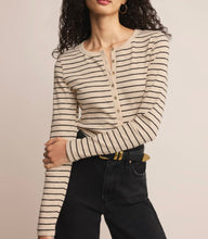 Load image into Gallery viewer, Z Supply Oatmeal Heather Eve Stripe LS Henley Top