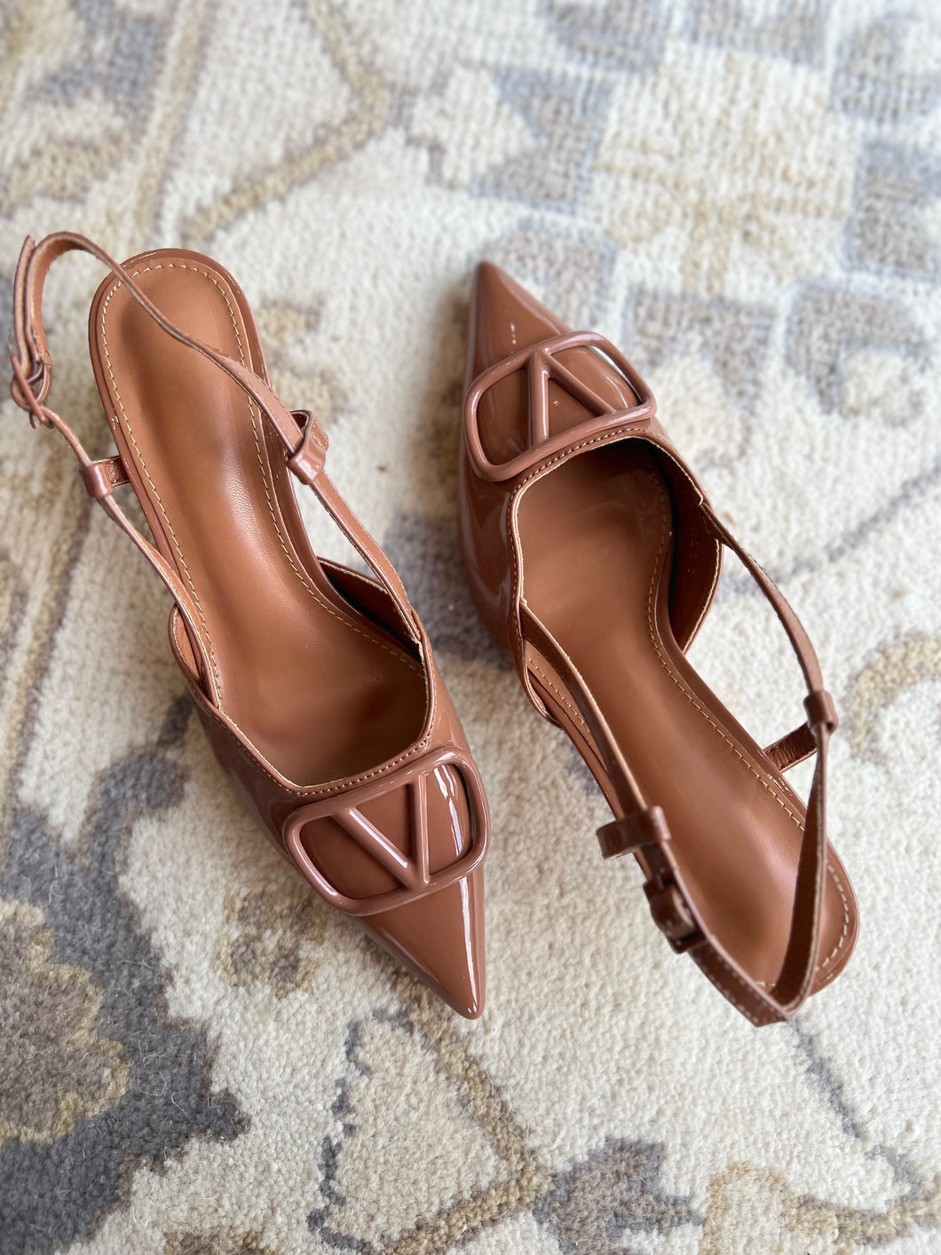 Camel Patent Slingback Kitten Heel