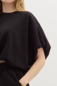Black Jersey Knit Bubble Hem Set