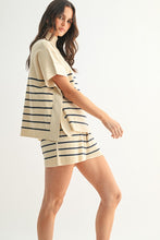 Load image into Gallery viewer, Natural/Navy Striped Knit SS Top + Short Set