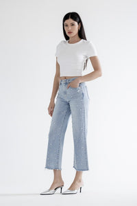 Grizzlies Blue HR Wide Leg Embellished Jeans