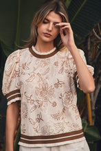 Load image into Gallery viewer, Taupe Multi Print Contrast Trim Top