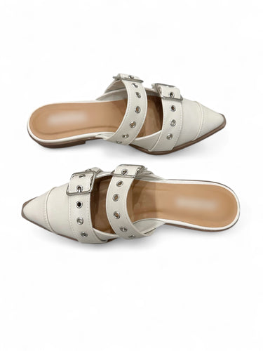 White Buckle Closed Toe Slide